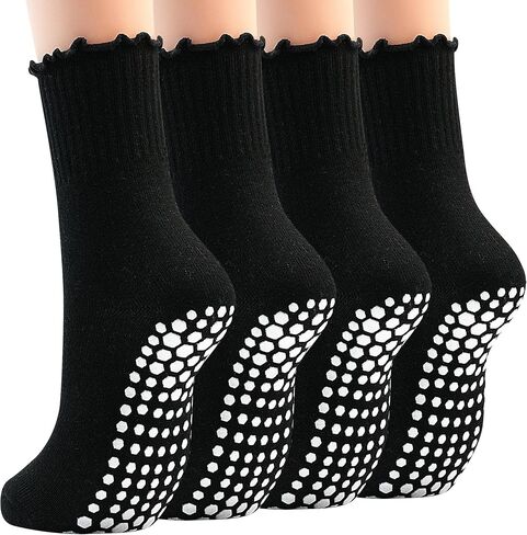 GRPSKCOS Non Slip Yoga Socks 4 Pairs Women Pilates Grip Socks for Yoga Barre Home Workout Hospital Size 5-8 in Saudi Arabia