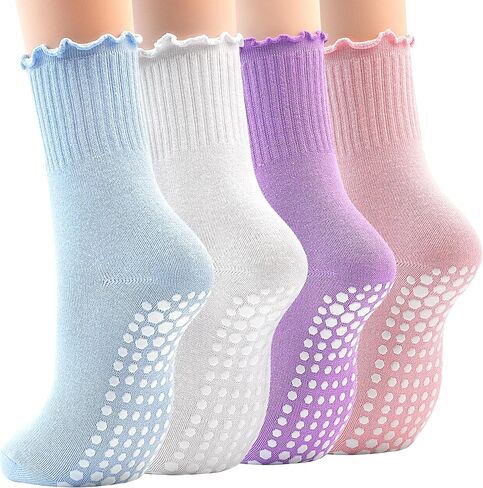 GRPSKCOS Non Slip Yoga Socks 4 Pairs Women Pilates Grip Socks for Yoga Barre Home Workout Hospital Size 5-8 in Saudi Arabia