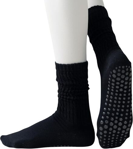 Slouch Yoga Socks for Women Grippy Non Slip Scrunch Cotton Pilates, Dance, Barre, Gym Girl's Barefoot Soft Boot Socks in Kuwait
