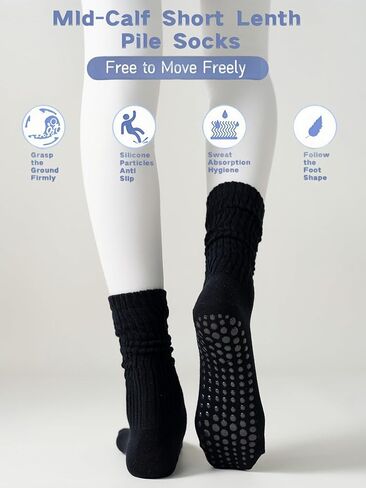 Slouch Yoga Socks for Women Grippy Non Slip Scrunch Cotton Pilates, Dance, Barre, Gym Girl's Barefoot Soft Boot Socks in Kuwait