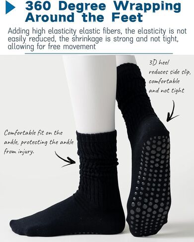 Slouch Yoga Socks for Women Grippy Non Slip Scrunch Cotton Pilates, Dance, Barre, Gym Girl's Barefoot Soft Boot Socks in Kuwait