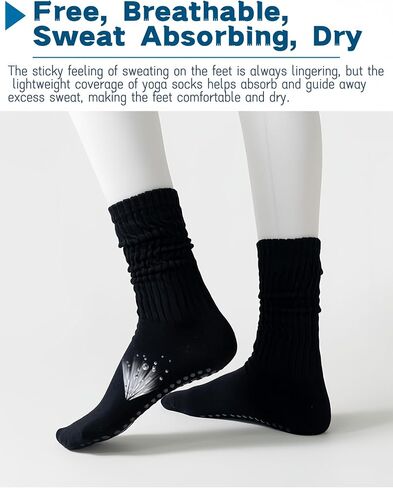 Slouch Yoga Socks for Women Grippy Non Slip Scrunch Cotton Pilates, Dance, Barre, Gym Girl's Barefoot Soft Boot Socks in Kuwait