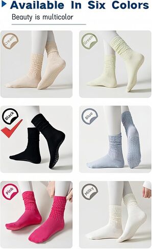 Slouch Yoga Socks for Women Grippy Non Slip Scrunch Cotton Pilates, Dance, Barre, Gym Girl's Barefoot Soft Boot Socks in Kuwait