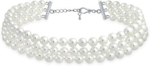 Bridal Hand Knotted 3 Row Wide Grey Pink White Simulated Pearl Strand Choker Collar Necklace For Women Teen Prom Wedding in Saudi Arabia