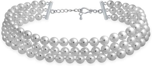 Bridal Hand Knotted 3 Row Wide Grey Pink White Simulated Pearl Strand Choker Collar Necklace For Women Teen Prom Wedding in Saudi Arabia