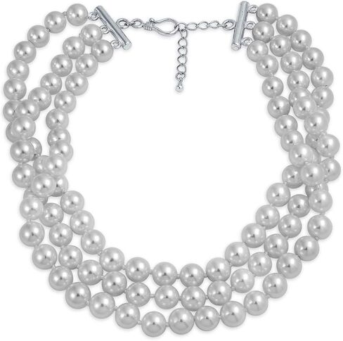 Bridal Hand Knotted 3 Row Wide Grey Pink White Simulated Pearl Strand Choker Collar Necklace For Women Teen Prom Wedding in Saudi Arabia