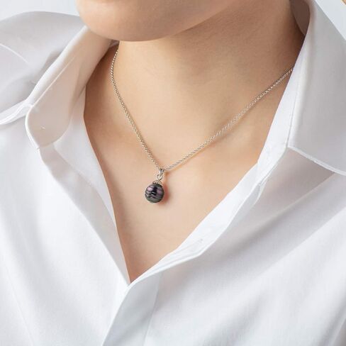 Black Pearl Pendant Necklace Tahitian South Sea Cultured Baroque Pearls Necklaces with 18" Sterling Silver Chain Jewelry Gifts for Women in Saudi Arabia