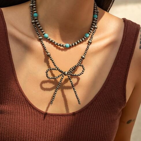قلادة قوس Navajo Pearl - المجوهرات الغربية للنساء ، أسلوب رعاة البقر الريفي ، قلادة لؤلؤة أنيقة ، مجوهرات غربية أنيقة للنساء in Kuwait