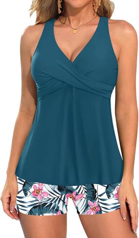 Aqua Eve Tankini Swimsuits for Women- Flowy Two Piece Bathing Suit with Shorts 2025 Tummy Control Swimwear in Saudi Arabia