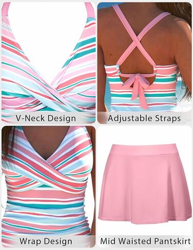 ROSEWE Two Piece Tankini Swimsuits for Women, Tummy Control Bathing Suit with Skirt, V-Neck Swimdress in Saudi Arabia