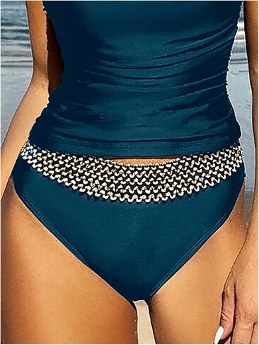 Wdirara Women's 2 قطعة بلوك بلوك Tankini مجموعة Bandeau Bandeau Swiched Wuched Swimsuit in Kuwait