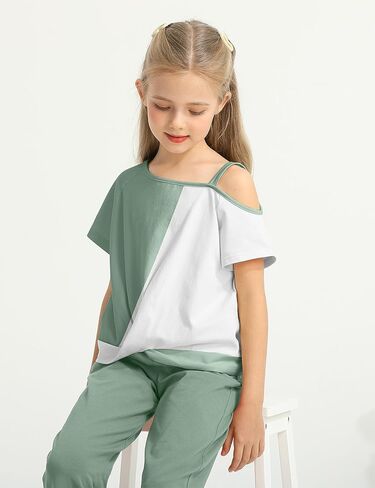 ملابس الفتيات تويست عقدة بلوك فضفاضة ملائمة الكتف البارد أعلى + ألوان صلبة عريض السراويل الفتيات الفتيات الربيع الملابس in Kuwait