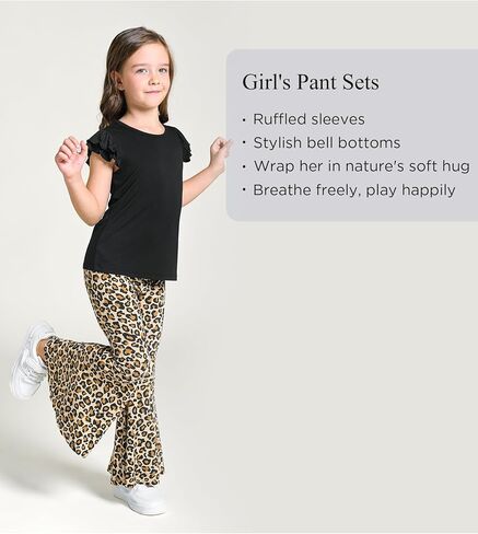 Girls' Clothing Sets Ruffle Short Sleeve Top with Bell Bottom Soft Summer 2 Piece Outfit in Saudi Arabia