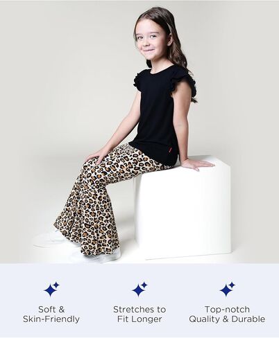 Girls' Clothing Sets Ruffle Short Sleeve Top with Bell Bottom Soft Summer 2 Piece Outfit in Saudi Arabia