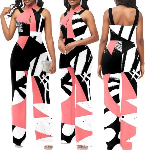LightlyKiss Casual Summer Dressy Jumpsuits for Women Spaghetti Strap Wide Leg Split Long Pants Loose Fit Rompers in Saudi Arabia
