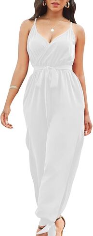 LightlyKiss Casual Summer Dressy Jumpsuits for Women Spaghetti Strap Wide Leg Split Long Pants Loose Fit Rompers in Saudi Arabia