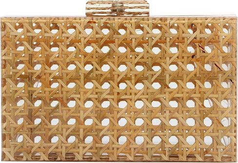 Fecialy Women Acrylic Clutch Purse Rattan Woven Pattern Handbag Square Box Crossbody Bag Chic Evening Bag in Saudi Arabia