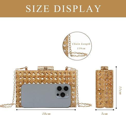 Fecialy Women Acrylic Clutch Purse Rattan Woven Pattern Handbag Square Box Crossbody Bag Chic Evening Bag in Saudi Arabia