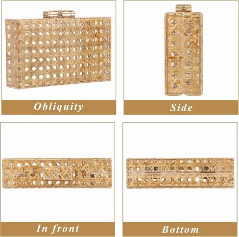 Fecialy Women Acrylic Clutch Purse Rattan Woven Pattern Handbag Square Box Crossbody Bag Chic Evening Bag in Saudi Arabia