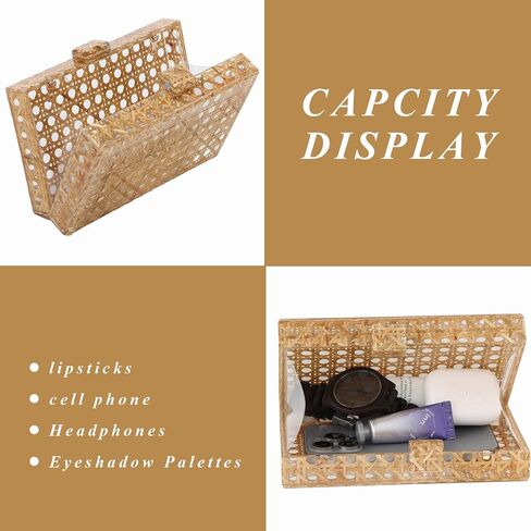 Fecialy Women Acrylic Clutch Purse Rattan Woven Pattern Handbag Square Box Crossbody Bag Chic Evening Bag in Saudi Arabia