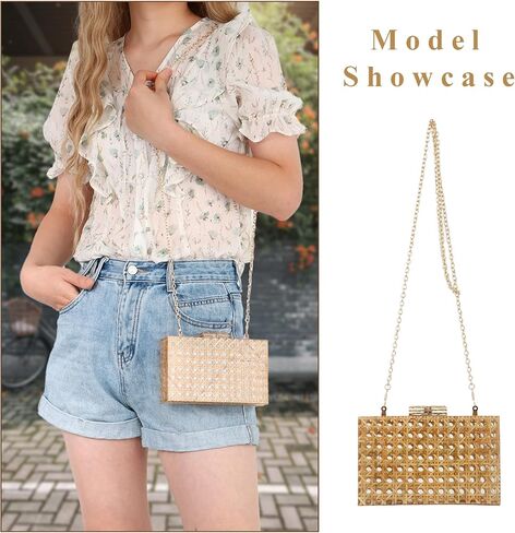 Fecialy Women Acrylic Clutch Purse Rattan Woven Pattern Handbag Square Box Crossbody Bag Chic Evening Bag in Saudi Arabia