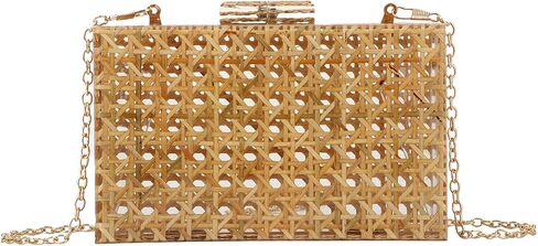 Fecialy Women Acrylic Clutch Purse Rattan Woven Pattern Handbag Square Box Crossbody Bag Chic Evening Bag in Saudi Arabia