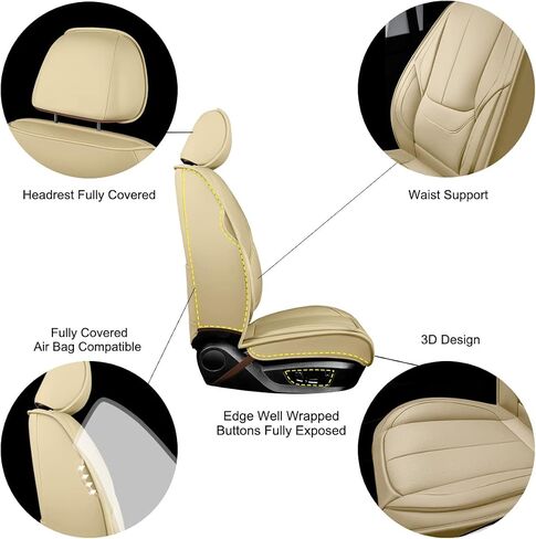 OASIS AUTO Custom Fit Seat Covers for 2009-2025 Ram 1500/2500/3500 Crew/Double/Super/Extended Cab, Faux Leather Seat Protector (Front Pair, Tan) in Kuwait