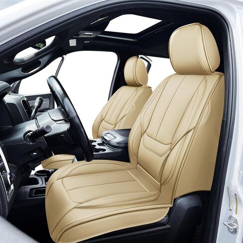 OASIS AUTO Custom Fit Seat Covers for 2009-2025 Ram 1500/2500/3500 Crew/Double/Super/Extended Cab, Faux Leather Seat Protector (Front Pair, Tan) in Kuwait