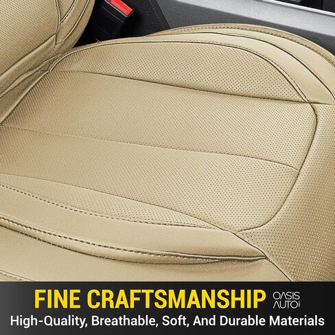 OASIS AUTO Custom Fit Seat Covers for 2009-2025 Ram 1500/2500/3500 Crew/Double/Super/Extended Cab, Faux Leather Seat Protector (Front Pair, Tan) in Kuwait