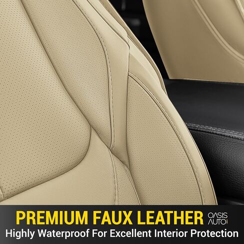 OASIS AUTO Custom Fit Seat Covers for 2009-2025 Ram 1500/2500/3500 Crew/Double/Super/Extended Cab, Faux Leather Seat Protector (Front Pair, Tan) in Kuwait