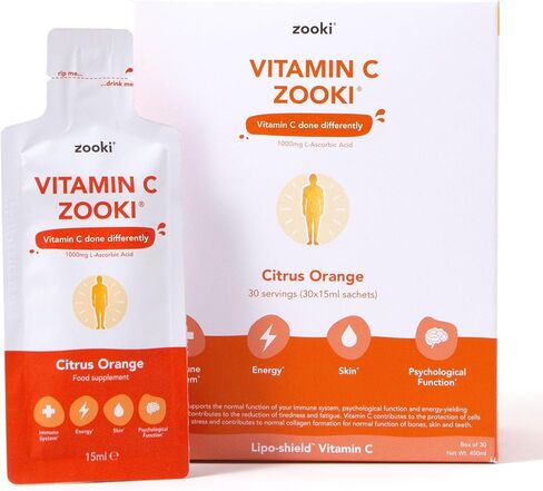 YourZooki Liposomal Vitamin C Zooki 1000mg Liquid Sachets - Alchohol Free, Vegan, Soy Free, Natural Ingredients - Immune System, Skin & Energy Support (Citrus Orange, 30 Count (Pack of 1)) in Saudi Arabia