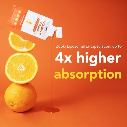 YourZooki Liposomal Vitamin C Zooki 1000mg Liquid Sachets - Alchohol Free, Vegan, Soy Free, Natural Ingredients - Immune System, Skin & Energy Support (Citrus Orange, 30 Count (Pack of 1)) in Saudi Arabia