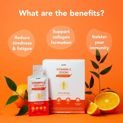 YourZooki Liposomal Vitamin C Zooki 1000mg Liquid Sachets - Alchohol Free, Vegan, Soy Free, Natural Ingredients - Immune System, Skin & Energy Support (Citrus Orange, 30 Count (Pack of 1)) in Saudi Arabia
