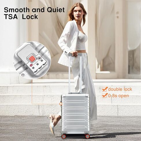 All Aluminum Carry On Luggage 22x14x9 Airline Approved，Zipperless Luggage Premium Aluminum Suitcase Luggage, Hard Shell Carry On Luggage with Spinner Wheels (silver, 20inch) in Kuwait