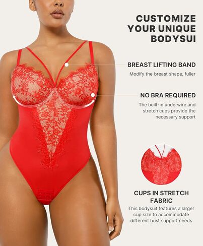 SHAPELLX Womens Lace Bodysuit for Large Bust Tummy Control Shapewear Backless Corset Top V Neck Thong Body Suits Shaper in Saudi Arabia
