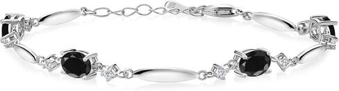 Gem Stone King 925 Sterling Silver Black Onyx and White Moissanite Tennis Bracelet For Women | 3.10 Cttw | Gemstone December Birthstone | Oval 7X5MM | 6 Inch + 1 Inch Extender in Saudi Arabia