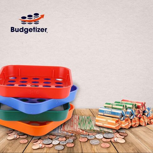 Coin Sorters Tray & Coin Counters – 4 Color-Coded Coin Sorting Tray Bundled with 24 Tubular Coin Roll Wrappers for US Coins in Kuwait