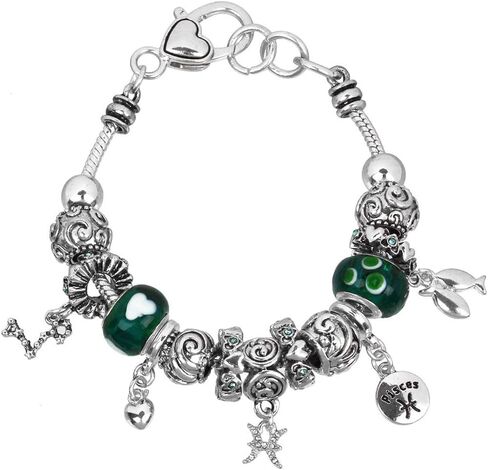 Falari Zodiac Charm Bracelet Multi-Color Slide Metal Murano Beads Silvertone in Saudi Arabia