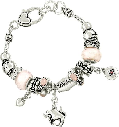 Falari Zodiac Charm Bracelet Multi-Color Slide Metal Murano Beads Silvertone in Saudi Arabia
