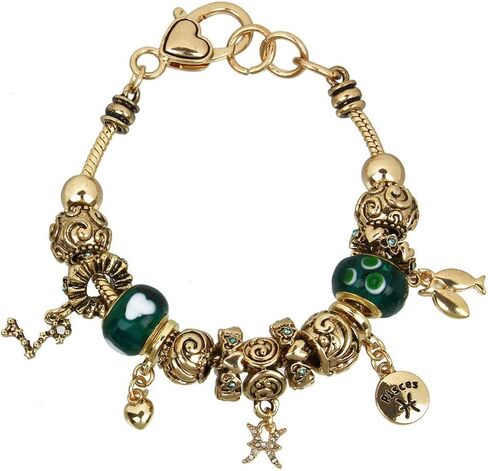 Falari Zodiac Charm Bracelet Multi-Color Slide Metal Murano Beads Silvertone in Saudi Arabia
