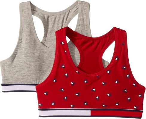 Tommy Hilfiger Girls' Crop Sports Bra (Pack of 2), Racerback Straps & Soft Elastic Waistband, Cotton & Spandex, White Blush in Saudi Arabia