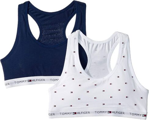 Tommy Hilfiger Girls' Crop Sports Bra (Pack of 2), Racerback Straps & Soft Elastic Waistband, Cotton & Spandex, White Blush in Saudi Arabia