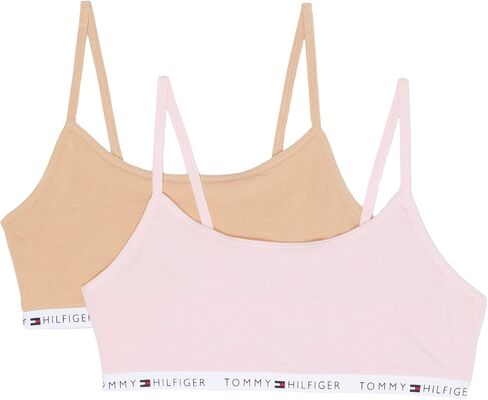 Tommy Hilfiger Girls' Crop Sports Bra (Pack of 2), Racerback Straps & Soft Elastic Waistband, Cotton & Spandex, White Blush in Saudi Arabia