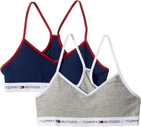 Tommy Hilfiger Girls' Crop Sports Bra (Pack of 2), Racerback Straps & Soft Elastic Waistband, Cotton & Spandex, White Blush in Saudi Arabia