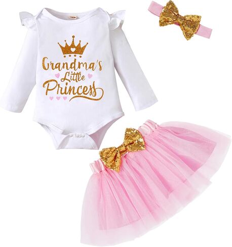 Newborn Baby Girl Outfits Infant Letter Print Romper+Tutu Skirt+Headband+Legging Warmer Coming Home Clothes Set in Saudi Arabia
