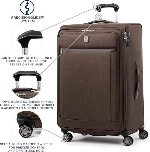 Travelpro Platinum Elite Softside قابلة للتوسيع على الأمتعة ، وحقيبة الدوار 8 عجلة ، وموانئ USB ، والرجال ، والرجال والنساء ، الظل الأسود ، تحمل على 21 بوصة in Kuwait