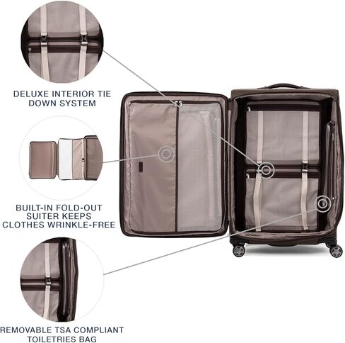 Travelpro Platinum Elite Softside قابلة للتوسيع على الأمتعة ، وحقيبة الدوار 8 عجلة ، وموانئ USB ، والرجال ، والرجال والنساء ، الظل الأسود ، تحمل على 21 بوصة in Kuwait