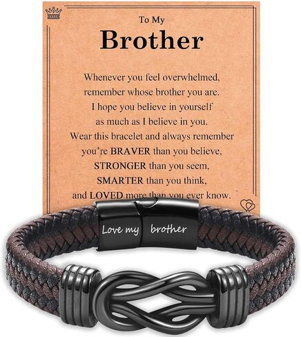 Infinity Knot Bracelet Engraved Leather Bracelet Gifts for Son Grandson Nephew Brother Dad Husband, Easter Graduation Christmas Valentines Fathers Day Birthday Gifts for Boys Men Teens Him in Saudi Arabia