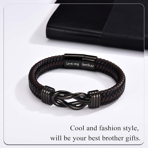 Infinity Knot Bracelet Engraved Leather Bracelet Gifts for Son Grandson Nephew Brother Dad Husband, Easter Graduation Christmas Valentines Fathers Day Birthday Gifts for Boys Men Teens Him in Saudi Arabia