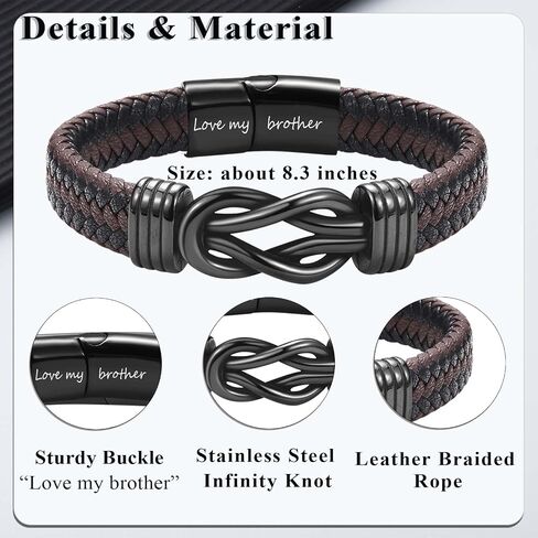 Infinity Knot Bracelet Engraved Leather Bracelet Gifts for Son Grandson Nephew Brother Dad Husband, Easter Graduation Christmas Valentines Fathers Day Birthday Gifts for Boys Men Teens Him in Saudi Arabia